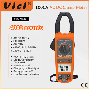 <span class=keywords><strong>Pince</strong></span> ampèremétrique Vici CM-2056 AC/DC 1000A <span class=keywords><strong>1000V</strong></span> améliorée, True RMS, tests NCV, mesure de la capacité et de la résistance, sécurité CAT III 600V - Product Image 2