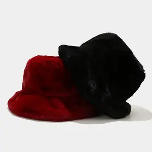 Winter Hat Thick Faux Fur Plush Fuzzy Versatile Warmth Fisherman Furry Fur Bucket Hats For Women