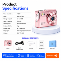 Mini caméra HD DC23 Or Rose 1080P Appareil photo numérique professionnel sans miroir avec MicroSD 2MP Lampe torche LED Best-seller