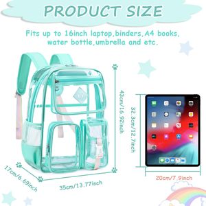Sac à dos transparent robuste approuvé pour les stades, en PVC imperméable, sac à dos transparent pour livres avec sangle renforcée - Product Image 2