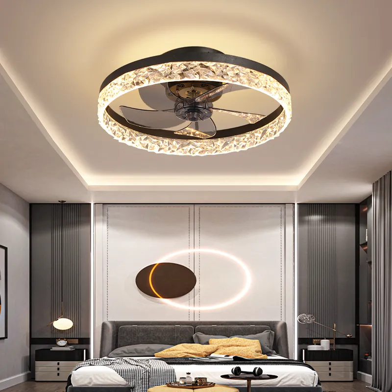 Modern stil Ce onaylı Led ışık Modern yeni kısılabilir yatak odası kristal tavan vantilatörü