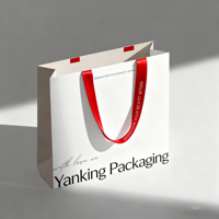Ruban personnalisé de luxe recyclable en papier d'art laminé mat gaufré avec logo doré et poignée Flexiloop