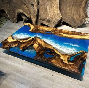 Table de salon et de boutique en bois de la marque LAMA EPOXY avec plateau en résine époxy, idéale pour salle à manger, cuisine, café - Product Image 1