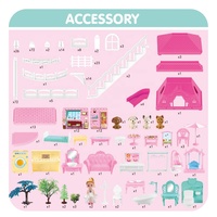 Samtoy Grande Maison de Poupée Château de Luxe Rose pour Filles, Jouet de Simulation DIY, Meubles et Accessoires