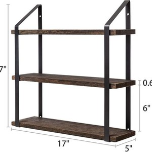 Wall Mounted Wooden Storage Rack Iron <b>Wood</b> Combination <b>Rustic</b> Design Black Brown Living Room Display <b>Shelf</b> - Product Image 5