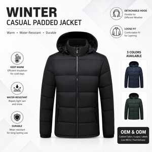 Custom <strong>Men's</strong> Winter Bomber Style <strong>Puffer</strong> <strong>Jacket</strong> Thick Canvas Fabric Casual Outdoor <strong>Hooded</strong> with Front Logo Wholesale Supplier - Product Image 2