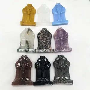Wholesale Various Crystal Carving Crystal Tombstone With Skulls Cross Hand Carved Tombstone Crystal For Halloween