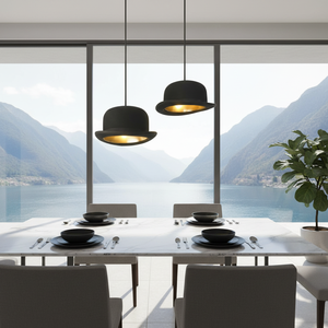 <span class=keywords><strong>Lustre</strong></span> suspendu LED moderne au design unique, style américain, en aluminium <span class=keywords><strong>noir</strong></span> mat, avec abat-jour en forme de <span class=keywords><strong>chapeau</strong></span>, pour la maison et les bars (vente en gros) - Product Image 4