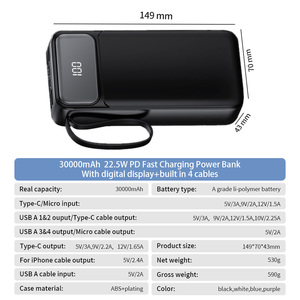 Cargador Portátil de Alta Calidad con Logotipo Personalizado, Carga Rápida PD de 22.5W, Pantalla Digital de 30000mAh, Cables Integrados - Product Image 5