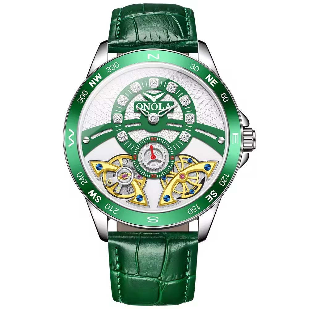 skeleton automatic watch for men leather strap