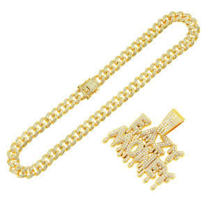 2026 New Creative Splicing Water Drop Letter Pendant Necklace Cool Hiphop <b>Cuban</b> <b>Link</b> <b>Chain</b> Necklace Fashion Jewelry Wholesale - Product Image 6