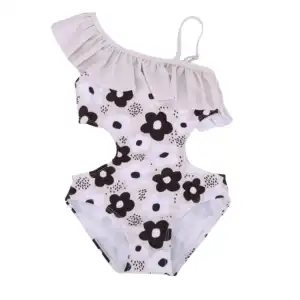 Roupa de banho infantil para meninas, roupa de banho para bebês com babados pretos e flores