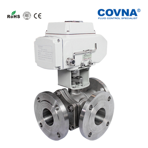 วาล์วบอลไฟฟ้าแบบมอเตอร์ Covna Hk60-Q-TF DN80 ขนาด 3 นิ้ว 3 ทาง แบบ L-Port แรงดัน 24V DC วัสดุ CF8M สแตนเลส พร้อมข้อต่อแบบหน้าแปลน - Product Image 4