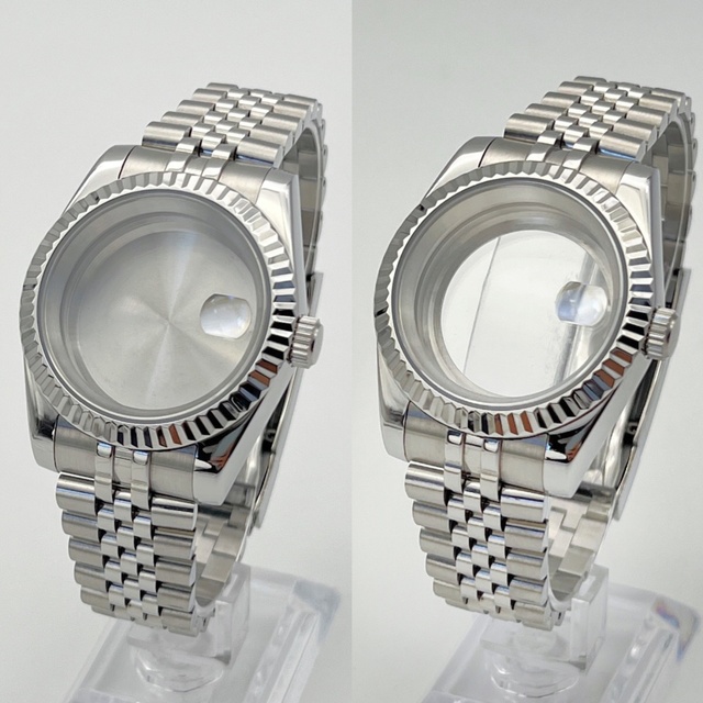 36mm/39mm Silver High Quality Stainless Steel Watch Case and Strap Set Sapphire Glass for NH35/NH36 Movement