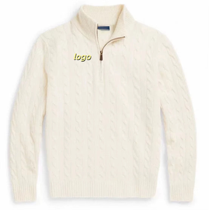 कढ़ाई वाले लोगो बुना हुआ आधा ज़िप मॉक गर्दन केबल बुना हुआ सेक्सी सेक्सी स्टाइल महिला स्वेटर - Product Image 1