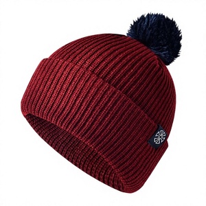 Bonnet tricoté brodé à prix abordable pour hommes et femmes, bonnet à revers, bonnet de ski pour sports d'hiver, bonnet à pompon - Product Image 1