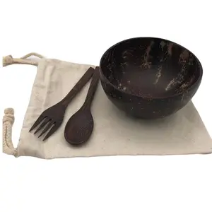 高品质畅销定制标志椰子碗1个碗和勺叉配棉袋