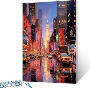 SONGWOOART <span class=keywords><strong>Peinture</strong></span> sur toile à numéros pour adultes, paysage de rue de <span class=keywords><strong>New</strong></span> <span class=keywords><strong>York</strong></span>, kit de <span class=keywords><strong>peinture</strong></span> DIY avec pinceaux - Product Image 1