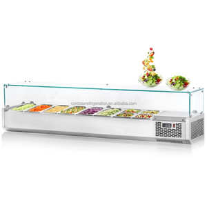 Commercial desktop salad <b>table</b>, stainless steel tabletop refrigerated ingredient cabinet with glass enclosure - Product Image 1