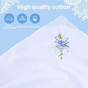 بيع بالجملة منديل صغير ناعم 60s قطن 11*11 بوصة زهرة مطرزة هانكيز مع الدانتيل للنساء - Product Image 3