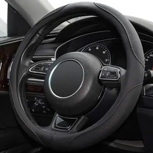 Steering Wheel Covers Black Universal Microfiber Leather Suitable for 14 1/2-15 inch Car Steering Wheel Cover