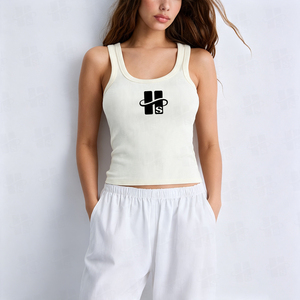 Débardeur côtelé personnalisé OEM pour femme, avec logo brodé, col en V, coupe courte, en coton, vente en gros - Product Image 2