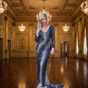 New Design Hand Beaded Trumpet Gown for <b>Wedding</b> Party Wear US/<b>UK</b> Size Black Evening High Fashion Eco-Friendly Natural Waistline - Product Image 3