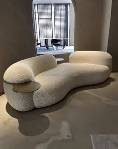 Moderne modulare Lounge Gebogenes Sofa Ecke Teddy Samt Couch Wohnzimmer Sofa mit Metall Couch tisch Set Möbel