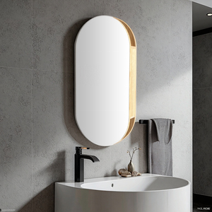 Hình bầu dục trượt phòng tắm Gương tủ phòng ngủ tường lưu trữ Tủ Gương tủ thuốc với khung gỗ đóng chậm - Product Image 5