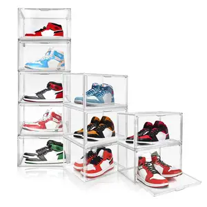 Giày lưu trữ mạnh mẽ hộp container với cửa rõ ràng hộp giày Stackable Sneaker lưu trữ hộp giày