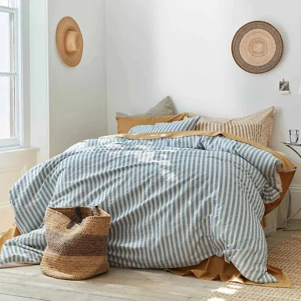 Ultra Soft French Linen Stripe Tecido Lençóis cama atacado cama capa de edredão conjunto roupa de cama puro linho francês cama