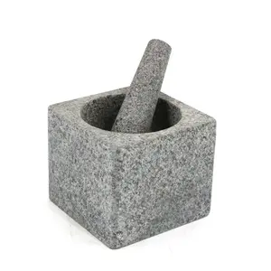 Hot selling Stone granite Square Mortar and Pestle set Granite Herb and Spice Tools (natural surface)