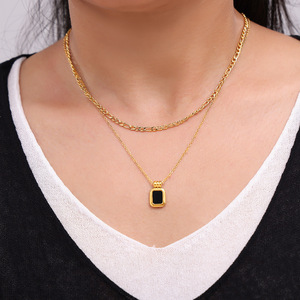 Nuova Collana Trendy da Festa <span class=keywords><strong>con</strong></span> Pendente Geometrico Quadrato in Acrilico, Doppio Strato in Acciaio al Titanio <span class=keywords><strong>con</strong></span> Catena Classica - Product Image 6