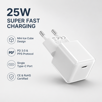 CE RoHS 25W USB-C Pengisi Daya Dinding Colokan EU Port Tunggal Mini Cube PD PPS Pengisian Cepat Adaptor Daya Logo Kustom Grosir