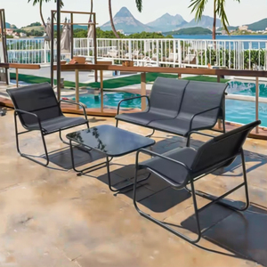 Kd Hiện Đại 4Pcs Ngoài Trời Patio Đồ Nội Thất Thiết Lập Vườn Sling Cà Phê Sofa Với Kim Loại Bảng Cho Ăn Uống Công Viên Hội Trường Hội Thảo - Product Image 3