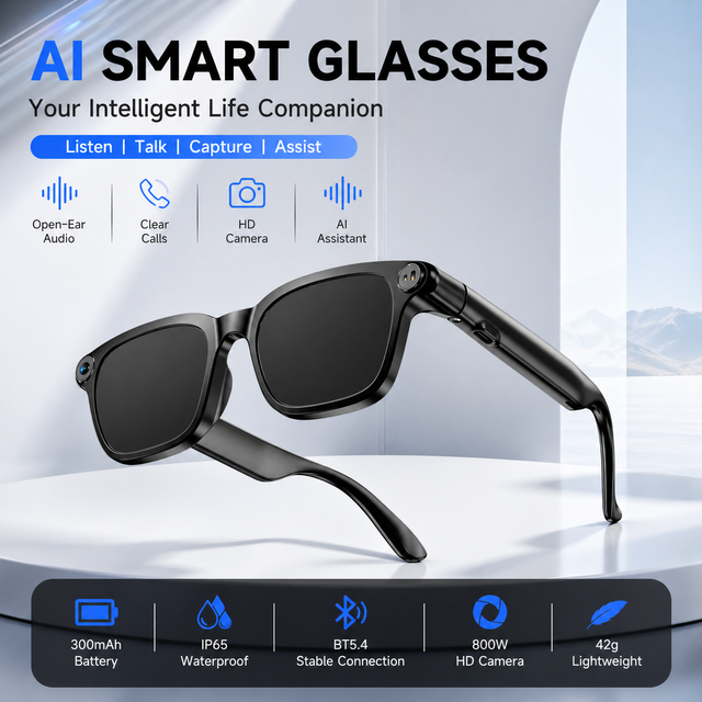 2026 New AI Smart Glasses 1080P Camera Bluetooth 5.4 Audio Glasses WiFi Video Recording Smart Eyewear