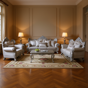 Juego de Muebles de Madera para Sala de Estar Melrose Tradicional de 5 Piezas, Estilo Antiguo Tallado en Plata - Product Image 2