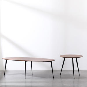 Modern Wood Coffee <b>Table</b> <b>Walnut</b> Oval Shape Living Room Side <b>Table</b> Minimalist Design - Product Image 1