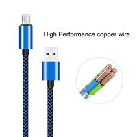 Cable micro usb de nailon para teléfono móvil android, conector macho, azul