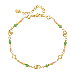 Chevillère de mode plaquée or 18 carats de qualité supérieure avec perles de cristal peintes à la main, bracelet de cheville réglable en cuivre pour l'été et la plage - Product Image 1