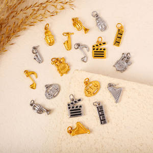 Charme d'instrument de musique plaqué or 18 carats, acier inoxydable, émail, claquette de cinéma, <span class=keywords><strong>saxophone</strong></span>, pendentif musical pour la fabrication de bijoux - Product Image 5