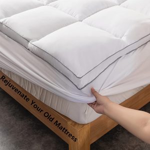 Matelas moelleux blanc queen size doux épais hiver 100 coton tissu <span class=keywords><strong>duvet</strong></span> d'oie <span class=keywords><strong>de</strong></span> <span class=keywords><strong>canard</strong></span> remplissage <span class=keywords><strong>surmatelas</strong></span> avec poche profonde - Product Image 2