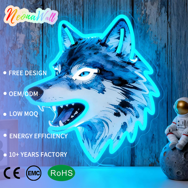 Neonawall Gamers Man Cave Decorators Wolf Head Neon Sign IP65 UV Printed Dimmable USB LED Custom Light Gaming Room Decor
