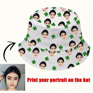 Sombrero de Pescador Ligero Personalizable, 1 Pieza, Impresión de Retrato Personalizado, Patrón de Corazones Aleatorios, Ropa Casual, Regalo, Tipo Dibujo Animado - Product Image 6