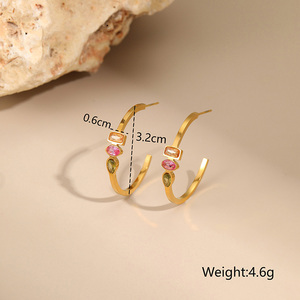 Set di Gioielli da <span class=keywords><strong>Donna</strong></span> in Acciaio Inossidabile 18KGP con Collana, Orecchini e Anello Geometrici Colorati con Zirconi Cubici - Vendita all'Ingrosso - Product Image 3