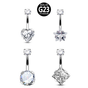 Gioielli per Piercing in Titanio ASTM F136 G23, Anelli per Ombelico con Filettatura Interna Rotonda/Quadrata/a Forma di Stella/Cuore con Zirconi Cubici 136 - Product Image 1