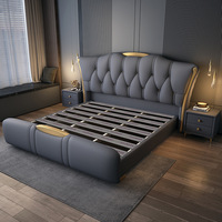 Neues Italienisches Minimalistisches Multifunktionales Gepolstertes Bett mit Stauraum Echtes Leder Massivholzrahmen 1,8m Doppelbett