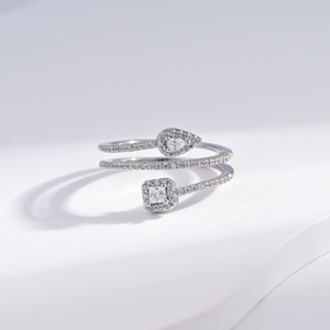 wholesale plata 925 sterling Silver Wave layer <b>ring</b> fine adjustable zirconia engagement wedding promise <b>finger</b> <b>rings</b> for woman - Product Image 5