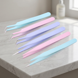 Nuevo Kit de Pinzas para Extensión de Pestañas Multicolor de Acero Inoxidable con Punta de Fibra, Aislamiento y Varios Volúmenes, con Estuche - Product Image 2