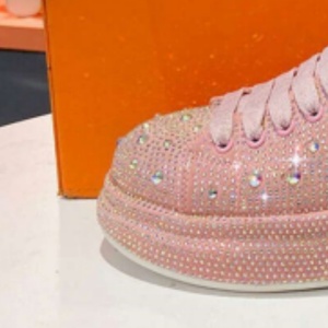 Pink Sequined Platform <b>Sneakers</b> Round Toe Lace-up Fashion Trend All Seasons Rubber Outsole EVA Midsole - Product Image 1